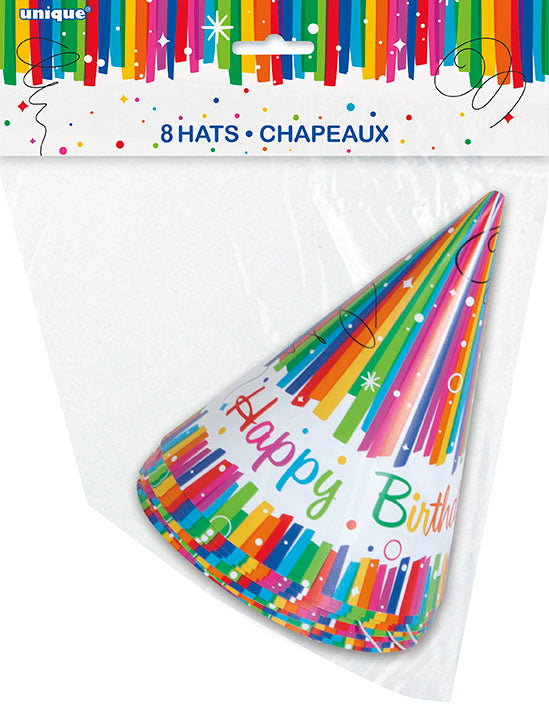 Rainbow Ribbons Birthday Party Hats 8ct