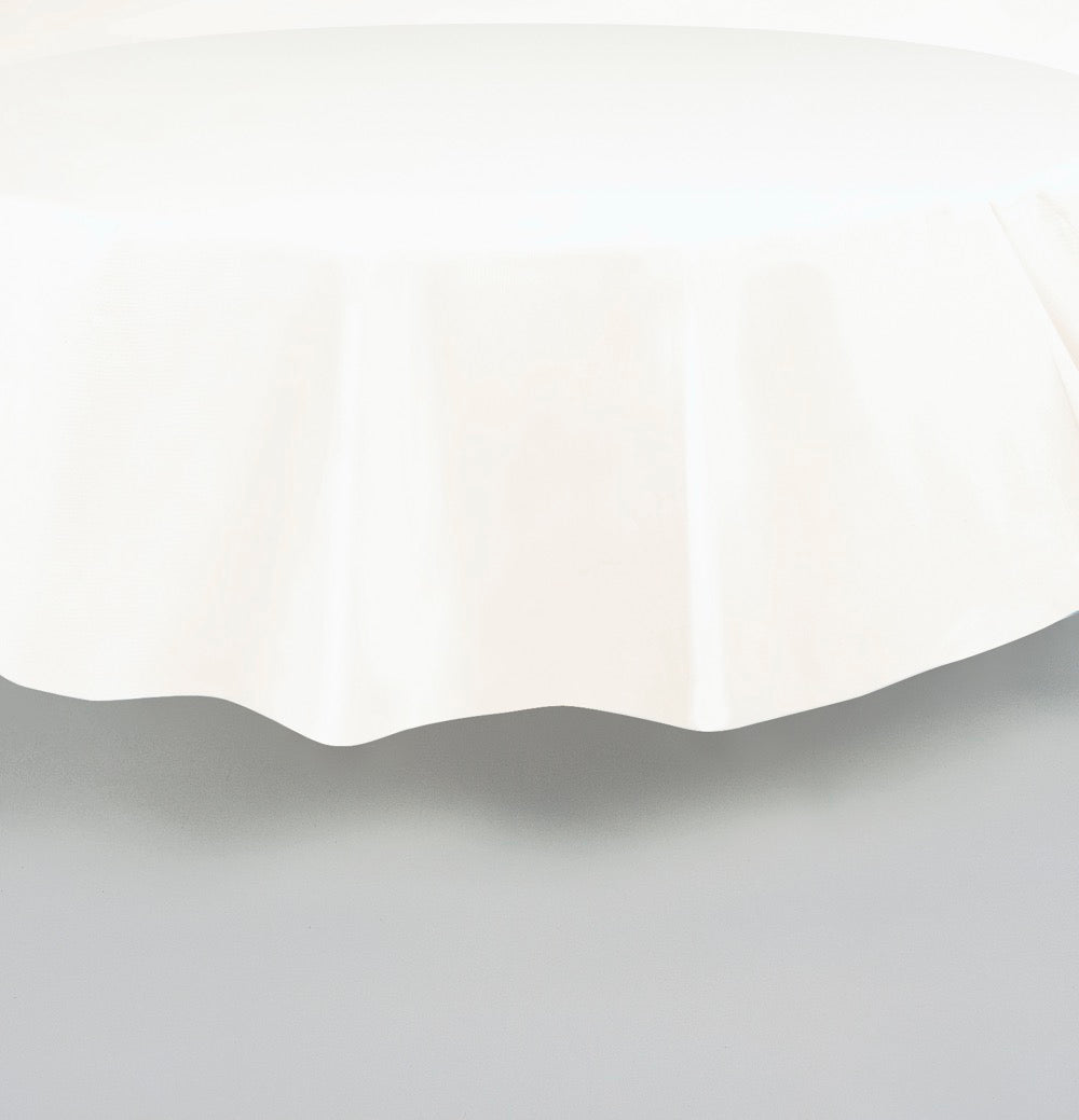 White Round Plastic Table Cover 84in