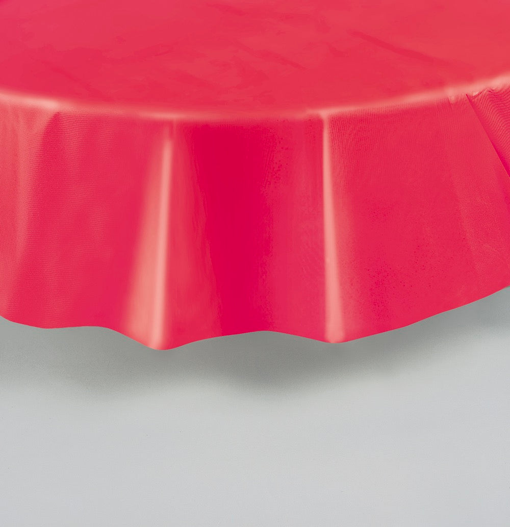 Red Round Plastic Table Cover 84in