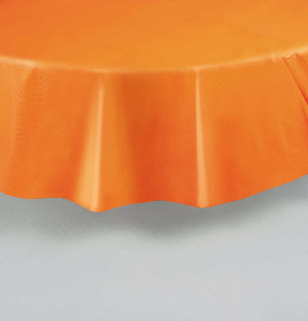 Orange Round Plastic Table Cover 84in