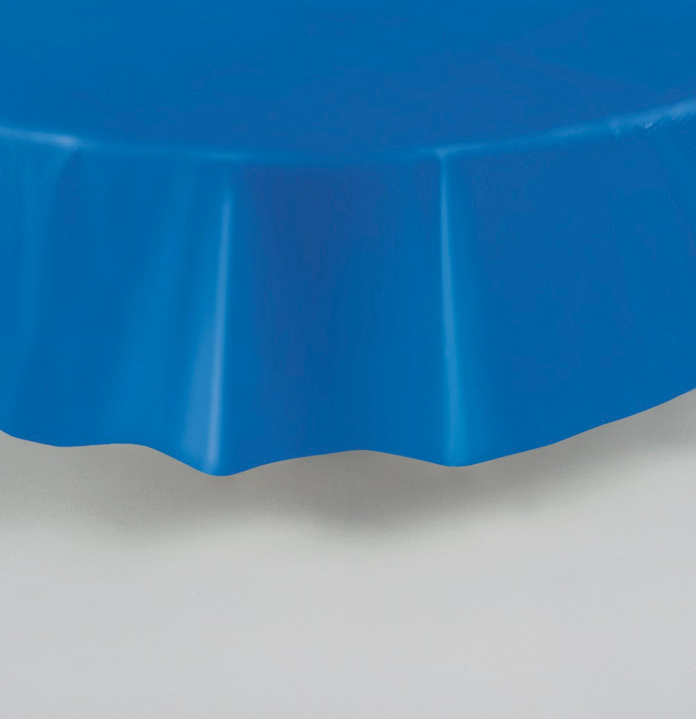 Royal Blue Round Plastic Table Cover 84in
