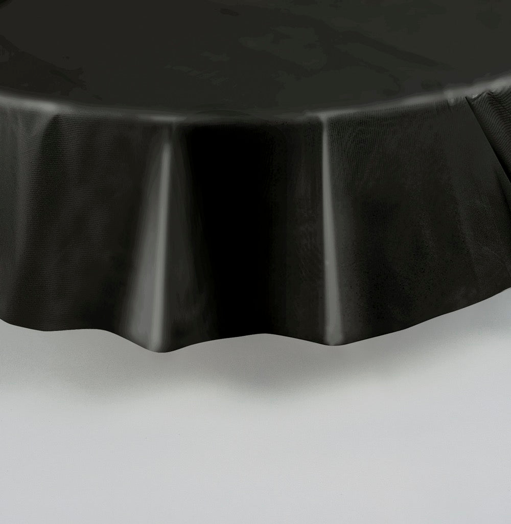 Black Round Plastic Table Cover 84in