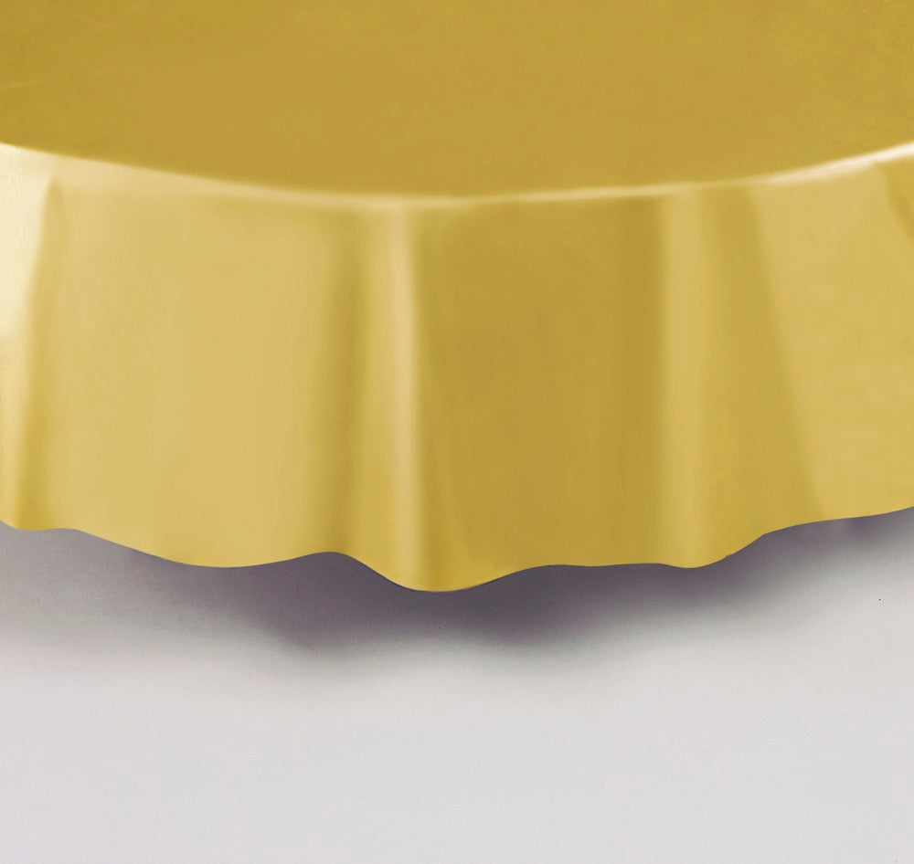 Gold Round Plastic Table Cover 84in