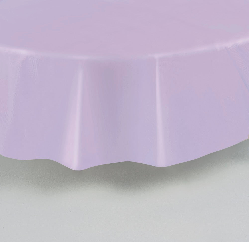 Lavender Round Plastic Table Cover 84in