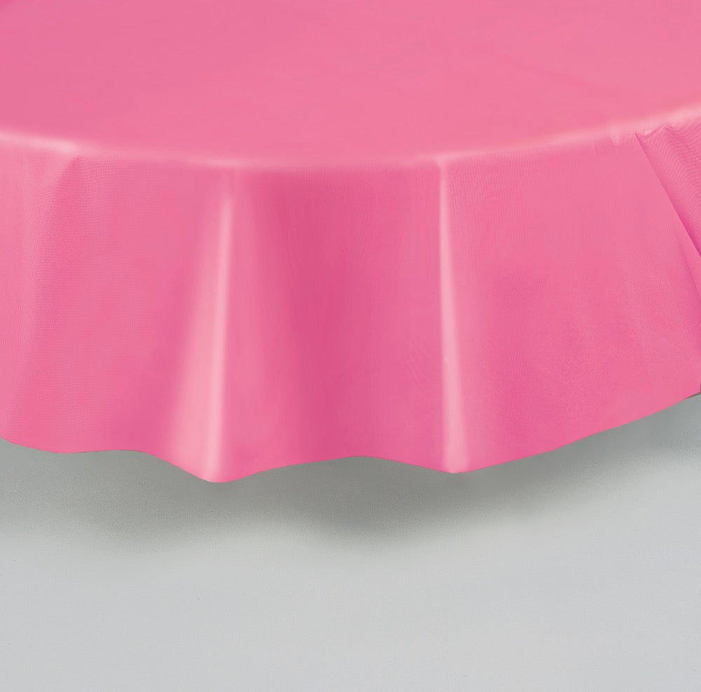 Hot Pink Round Plastic Table Cover 84in
