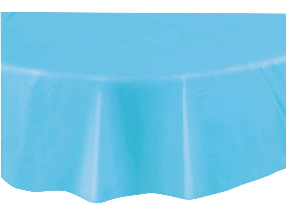 Powder Blue Round Plastic Table Cover 84in