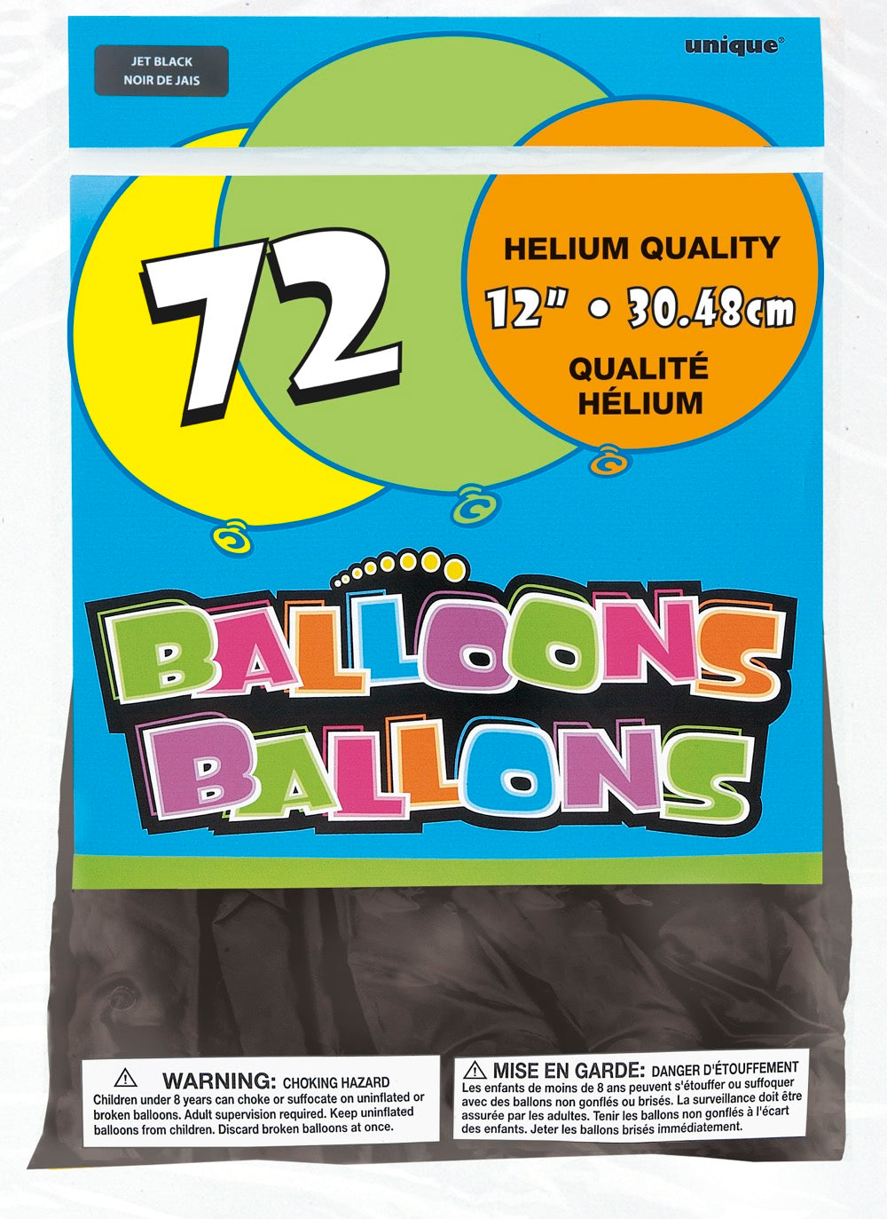 12in Packaged Latex Balloons 72ct - Jet Black