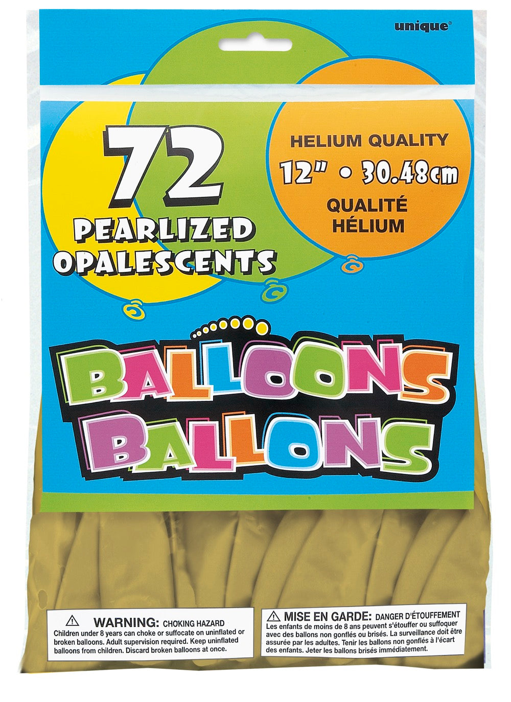 12in Pearlized Packaged Latex Balloons 72ct - Gold
