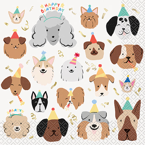 Pawty Animals Dog Luncheon Napkins 16ct - Foil Stamping