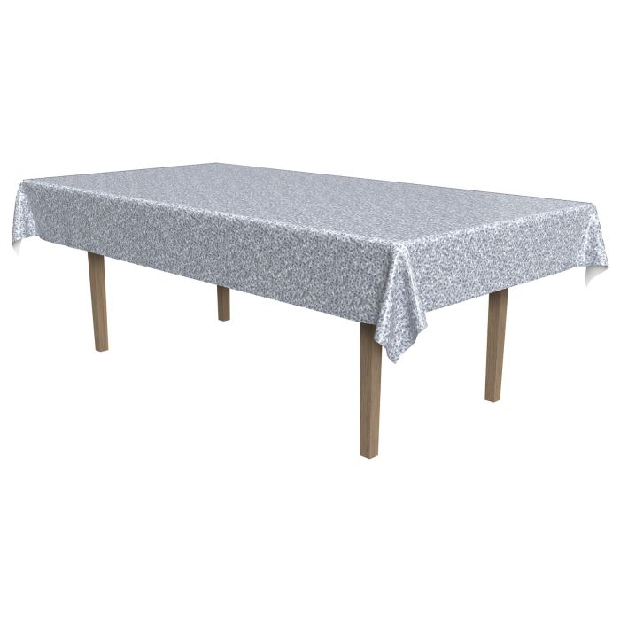 Printed Sequined Plastic Table Cover - Silver 54in x 108in
