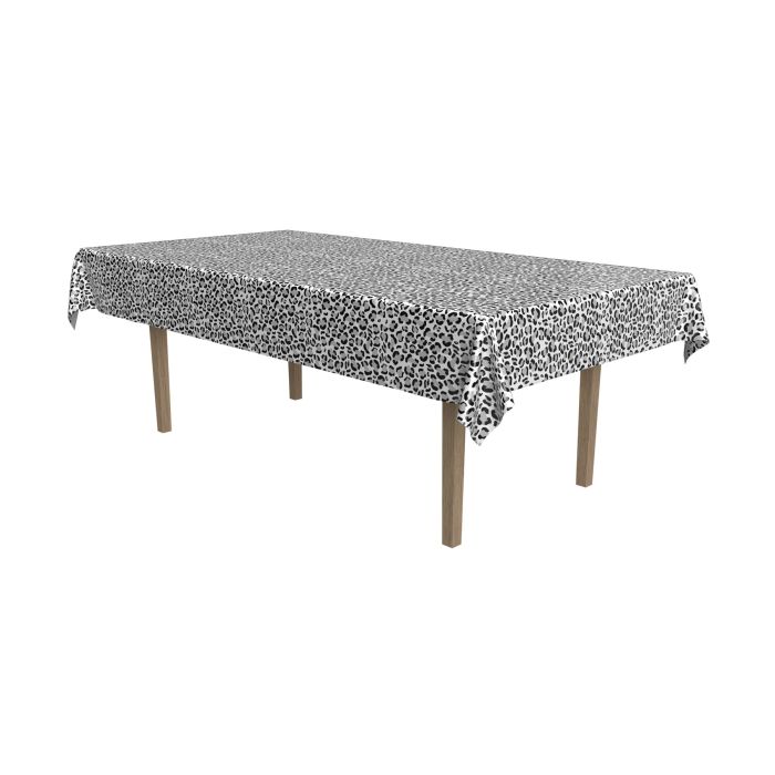 Snow Leopard Print Plastic Table Cover 54in x 108in