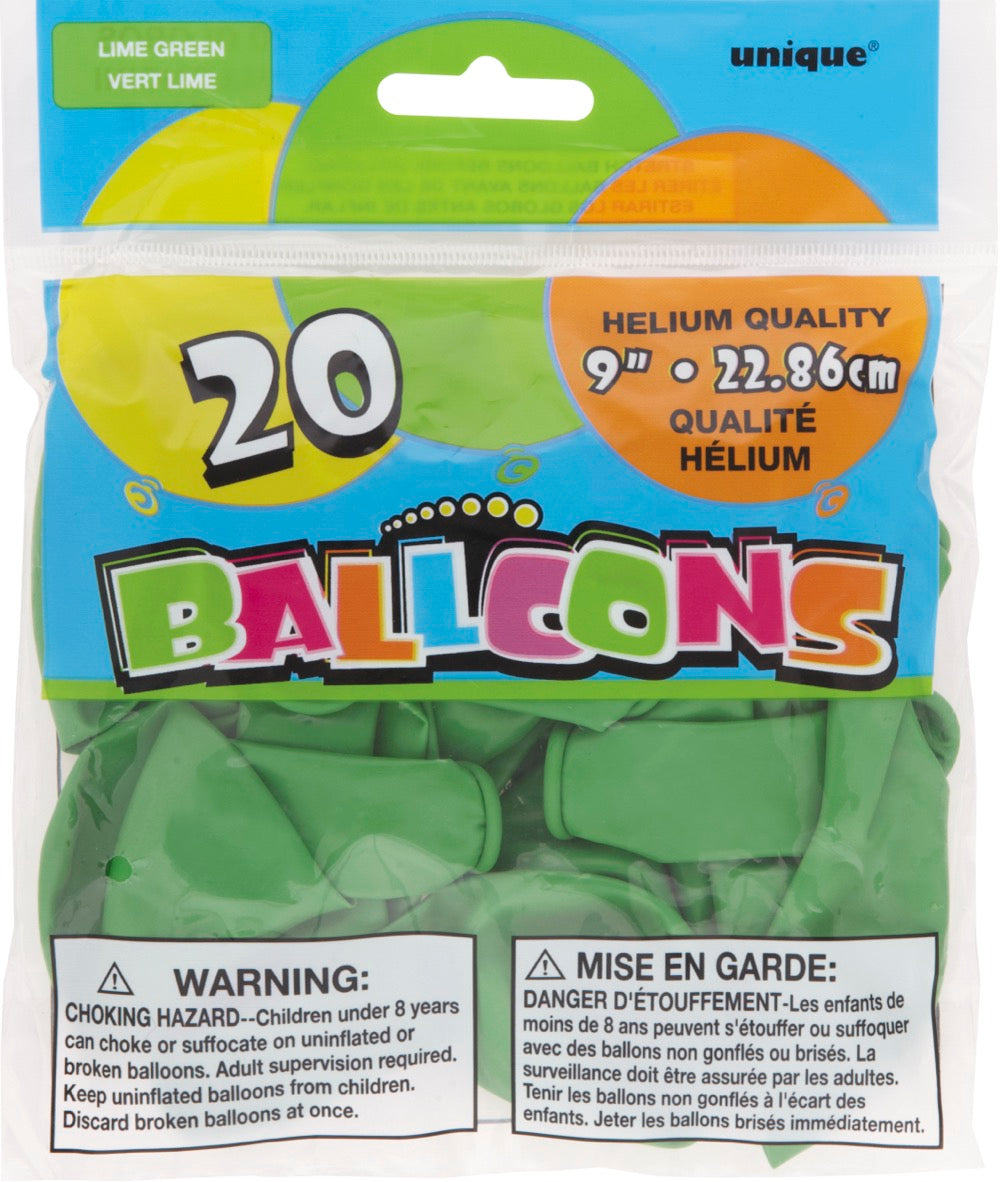 9in Packaged Latex Balloons 20ct - Lime Green