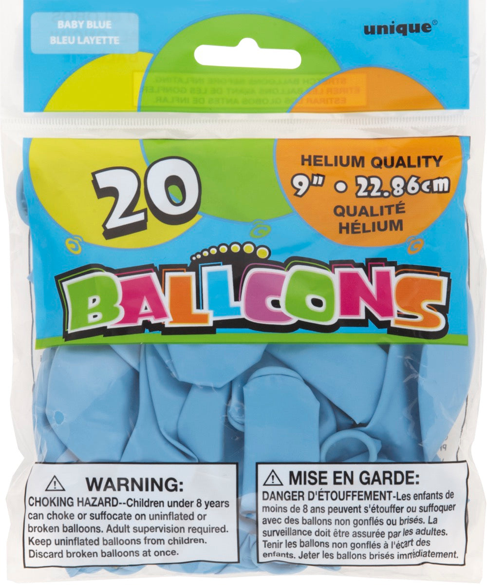 9in Packaged Latex Balloons 20ct - Baby Blue