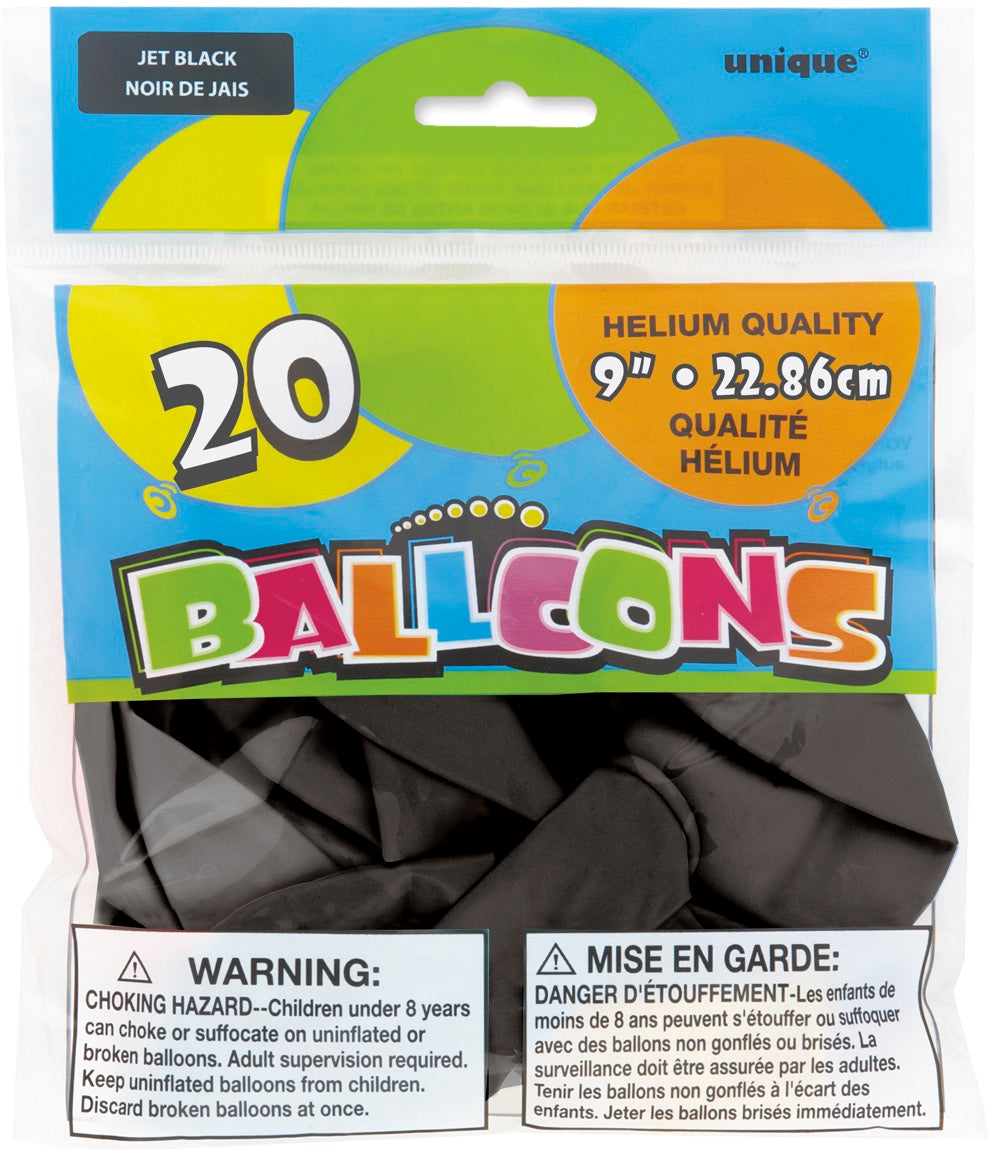 9in Packaged Latex Balloons 20ct - Jet Black