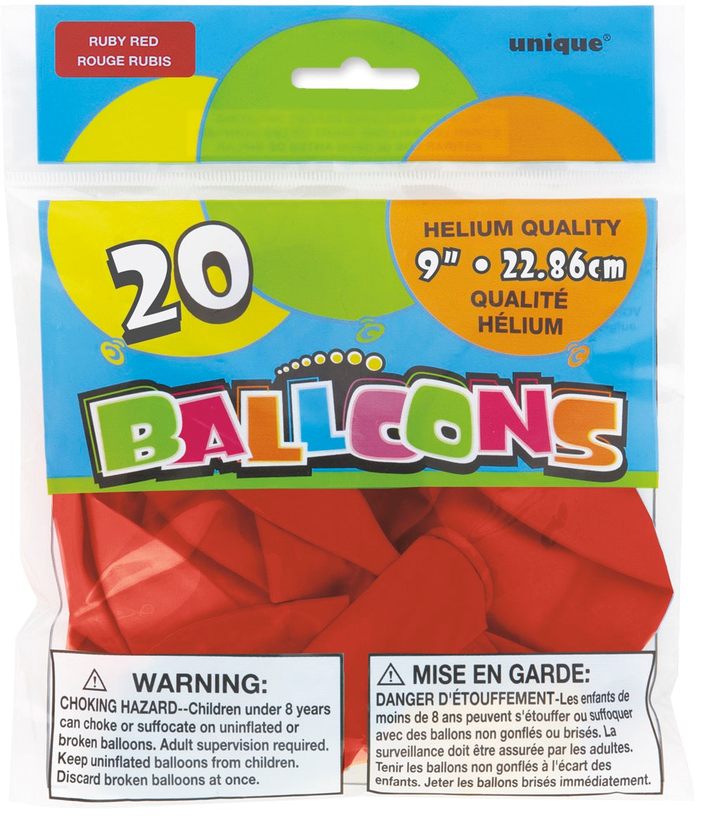 9in Packaged Latex Balloons 20ct - Ruby Red