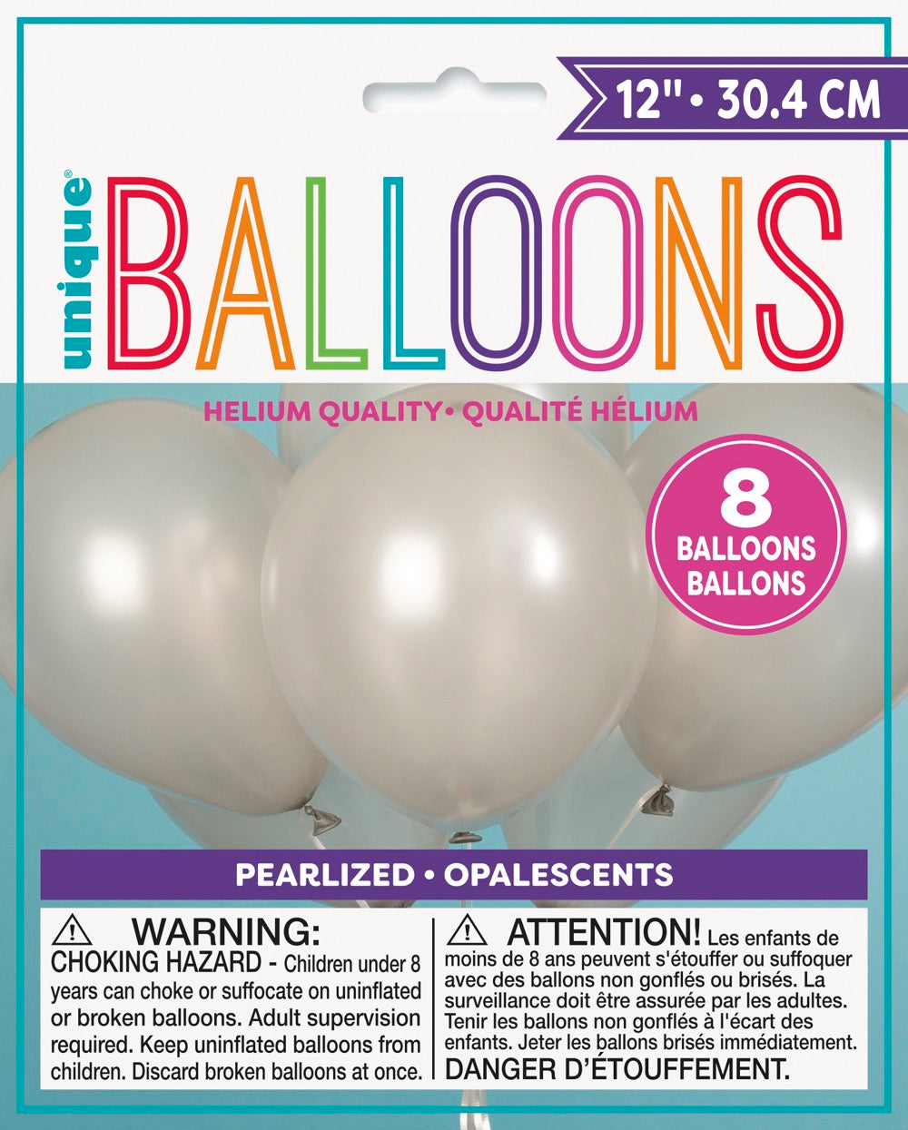 12in Pearlized Packaged Latex Balloons 8ct - Silver