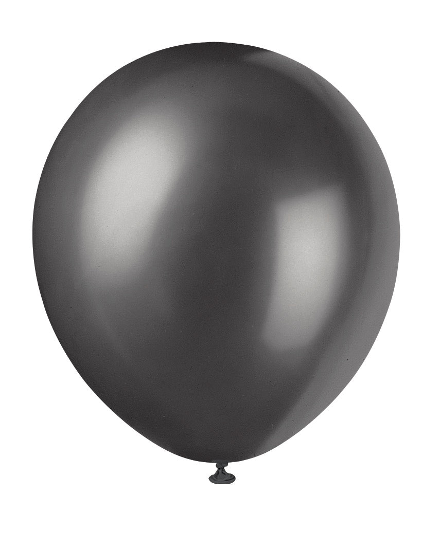 12in Pearlized Packaged Latex Balloons 8ct - Shadow Black