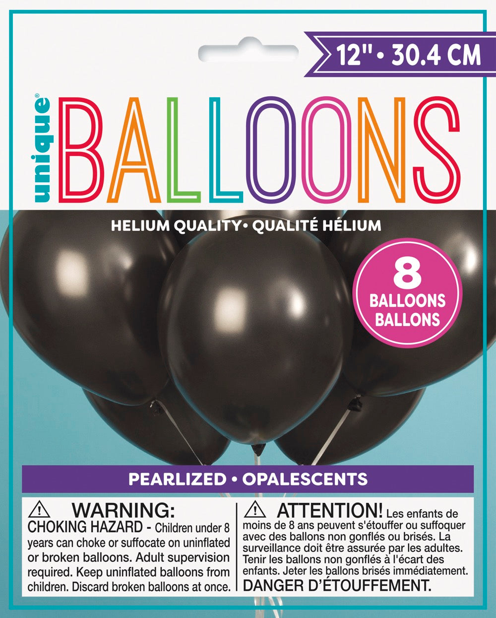 12in Pearlized Packaged Latex Balloons 8ct - Shadow Black