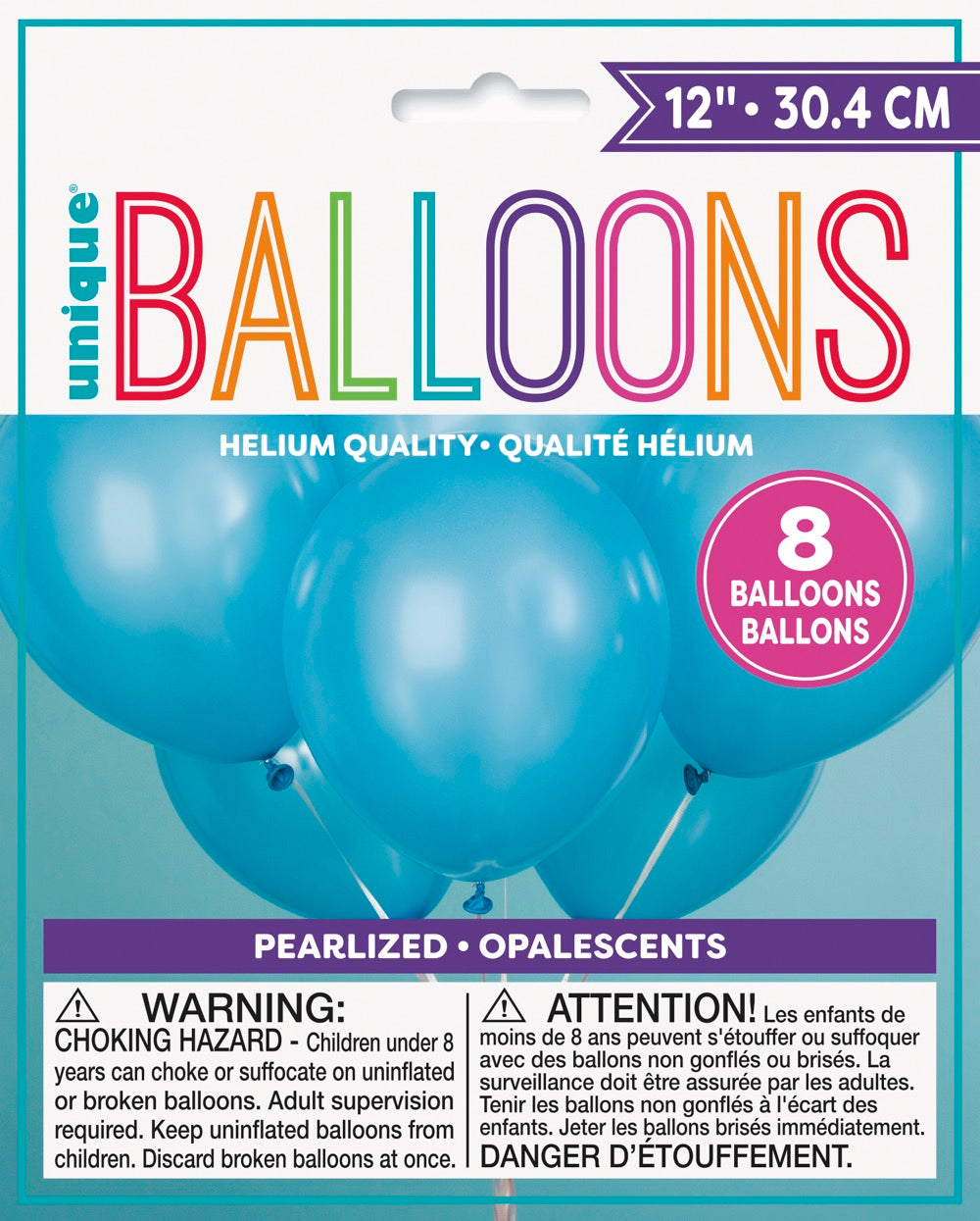 12in Pearlized Packaged Latex Balloons 8ct - Powder Blue