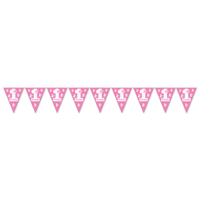 1st Birthday Pennant Banner - Pink