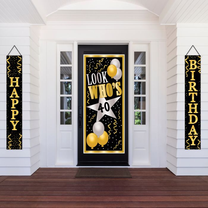 Happy Birthday Fabric Door Panel Set - Black & Gold