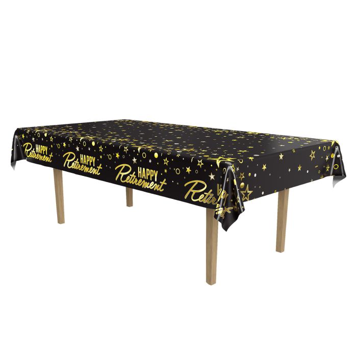 Metallic Happy Retirement Table Cover 54in x 108in