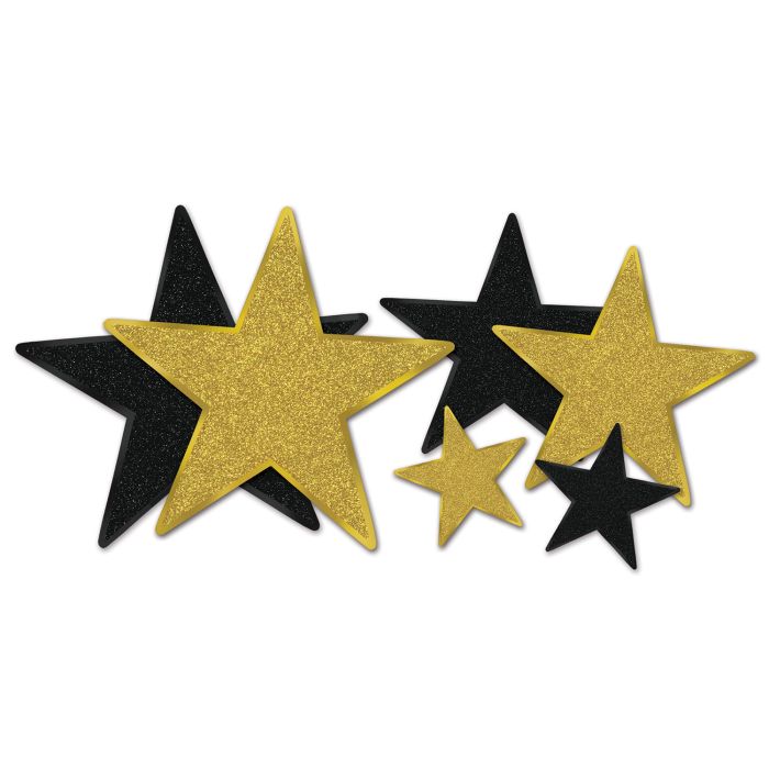 Glitter Star Cutouts - Black & Gold