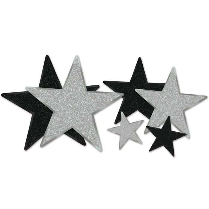 Glitter Star Cutouts - Black & Silver