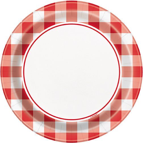 Red Gingham 9in Plates 8ct