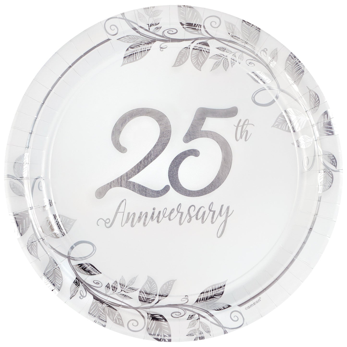Happy 25th Anniversary 10.5in Round Metallic Plates 8ct