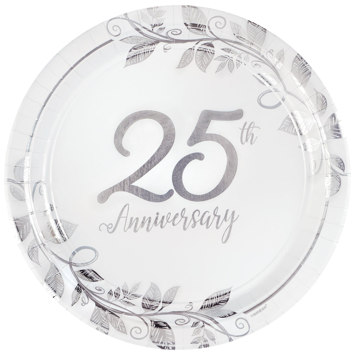 Happy 25th Anniversary 10.5in Round Metallic Plates 8ct