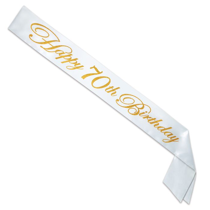 Glittered Happy "70th" Birthday Satin Sash