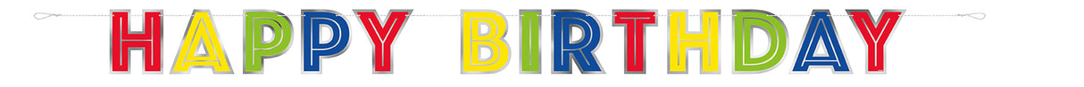 Silver Foil & Rainbow Happy Birthday Banner 7.25ft