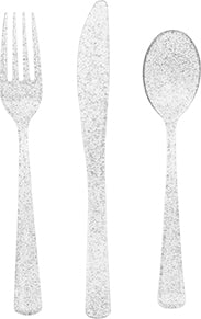 Silver Glitter Assorted Plastic Cutlery 18ct