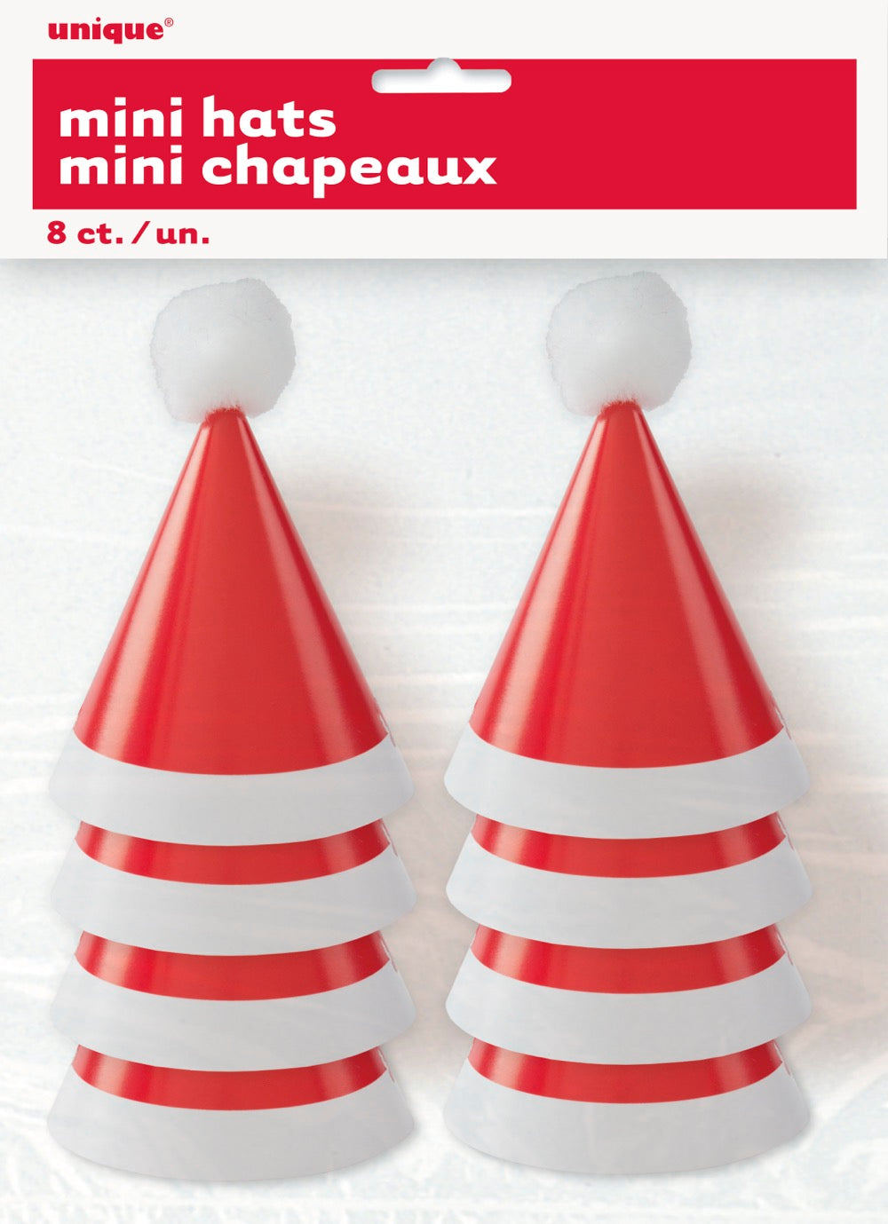 Mini Pom Pom Santa Party Hats 8ct