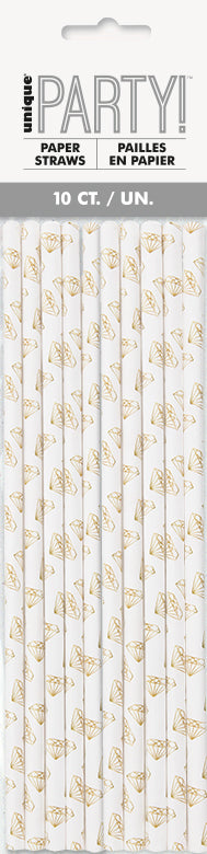 Gold Diamond Print Paper Straws 10ct
