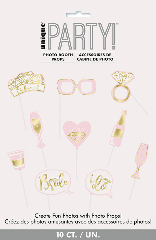 Pink and Gold Foil Bachelorette Party Photo Booth Props 10ct