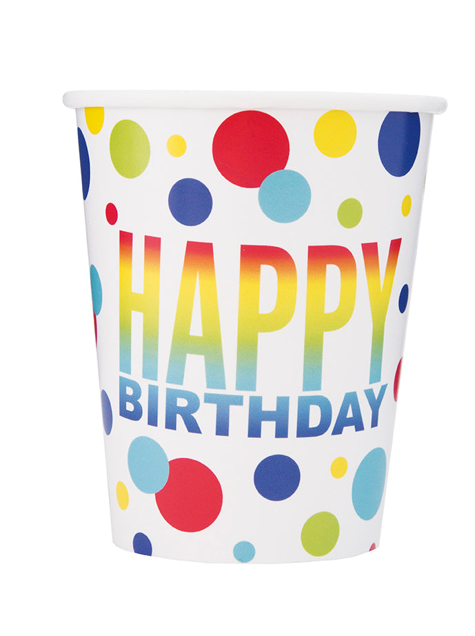 Rainbow Spots Birthday 9oz Paper Cups 8ct
