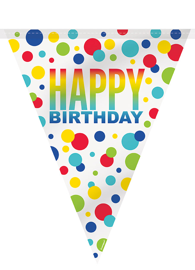 Rainbow Spots Birthday Plastic Flag Banner 12 ft