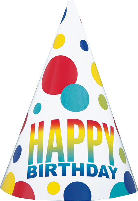 Rainbow Spots Birthday Party Hats 8ct