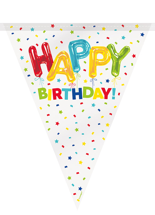 Happy Balloon Birthday Plastic Flag Banner 12 ft