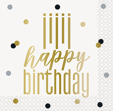 Metallic Happy Birthday Beverage Napkins 16ct
