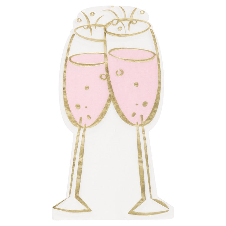 Sip Sip Hooray Champagne Glass Shaped Guest Napkins 16ct - Foil Stamping