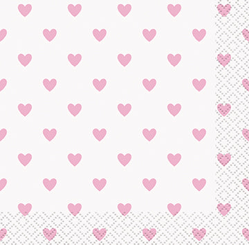Pink Hearts Baby Shower Beverage Napkins 16ct