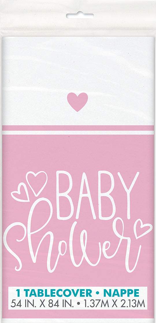 Pink Hearts Baby Shower Rectangular Plastic Table Cover 54in x 84in