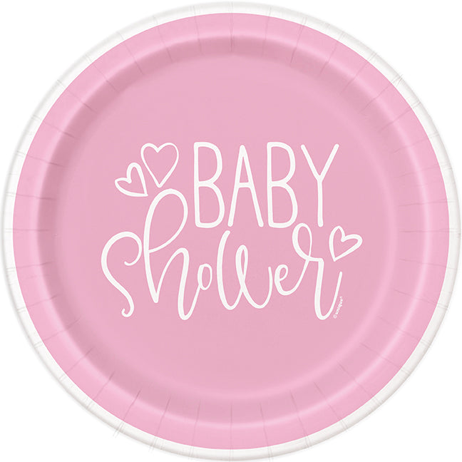 Pink Hearts Baby Shower 9in Round Dinner Plates 8ct