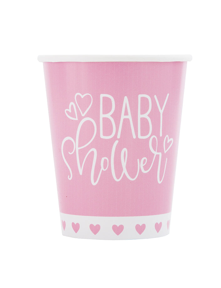 Pink Hearts Baby Shower 9oz Paper Cups 8ct