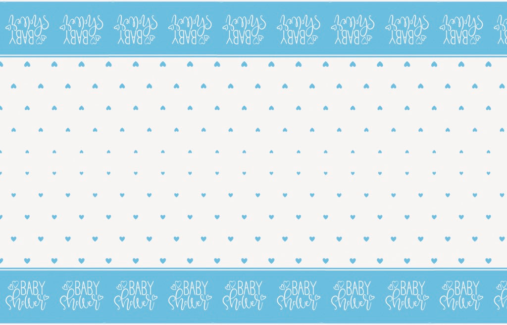 Blue Hearts Baby Shower Rectangular Plastic Table Cover 54in x 84in