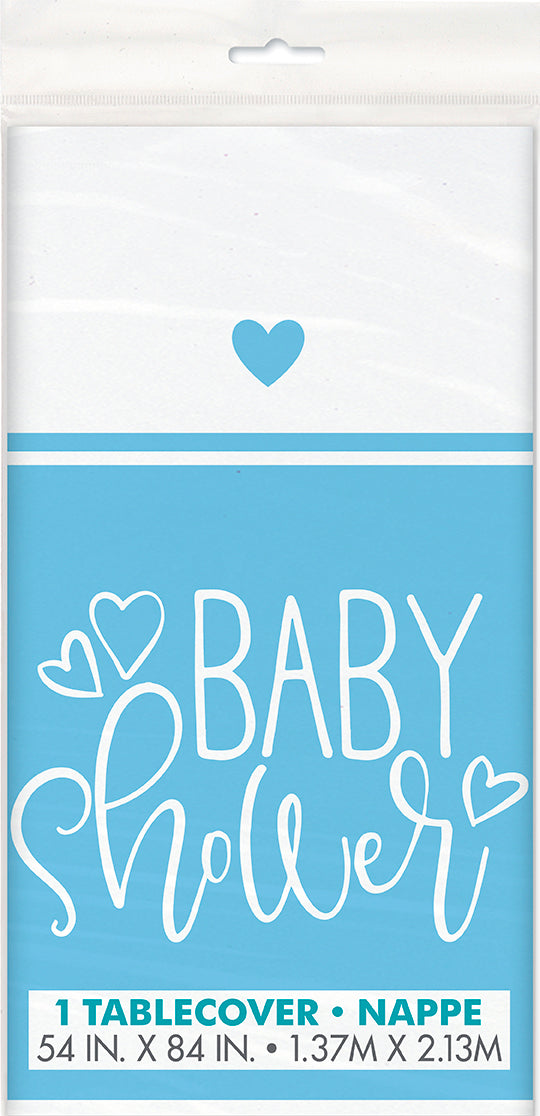Blue Hearts Baby Shower Rectangular Plastic Table Cover 54in x 84in
