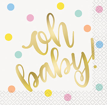 Oh Baby Gold Baby Shower Beverage Napkins 16ct